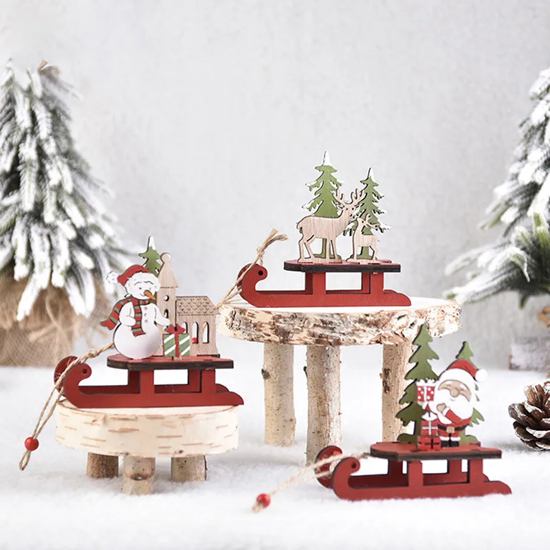 

Деревянные сани, рождественские украшения, домашнее деревянное украшение, мультяшный старик, снеговик, лось, Рождественский Собранный декор, дом «сделай сам»