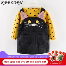 Keelorn/платье принцессы для девочек; Весенняя детская одежда с принтом кота; праздничные платья с длинными рукавами и рисунком для маленьких девочек; детская одежда