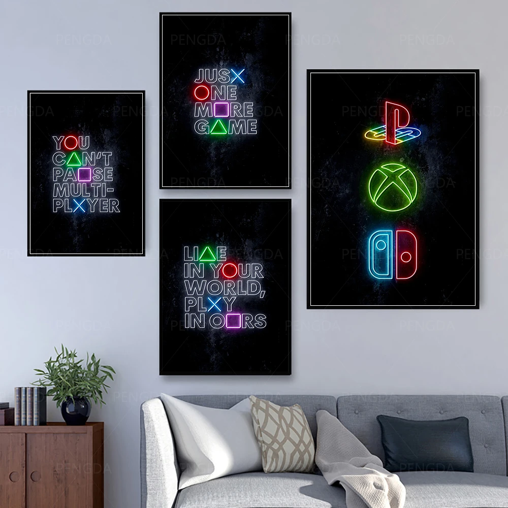 Canvas Prints Neon Light Pictures Wall Artwork Black Background Hd Painting Fashion Home Decor Nordic Modular Poster Living Room | Дом и сад