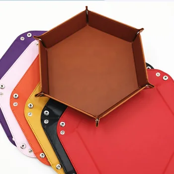 

7 Kinds Portable Foldable Dice Box PU Leather Folding Hexagon Dice Tray For Board Games Dice Storage