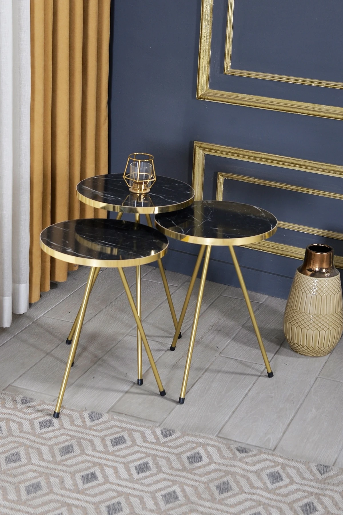 Zigon Coffee Table 3 Pcs Gold Metal Leg Black Gold Marble Pattern Coffee Tables Aliexpress