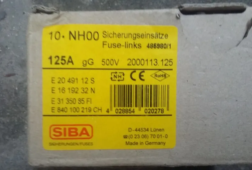 Предохранители: NH00 125A 500Vac 2000113/NH00 160A 500Vac 220Vdc 2000113 gL/gG