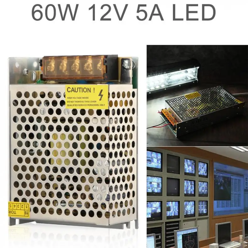 

DC 12V 5A 60W Switch Power Supply Driver Adapter Source Transformer for Home LED Strip Light Industrial Monitoring Equipment