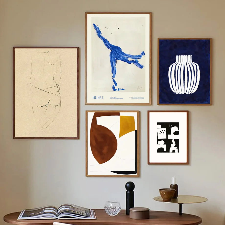 Minimalism Abstract Line Body Blue Skater Wall Art Canvas Painting Nordic Posters And Prints Wall Pictures For Living Room Decor