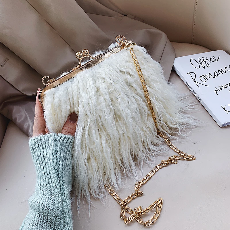 

Sweet Lady Clip bag 2019 Fashion New High Quality Soft Plush Women's Designer Handbag Chain Shoulder Messenger Bag Purses Bolsas