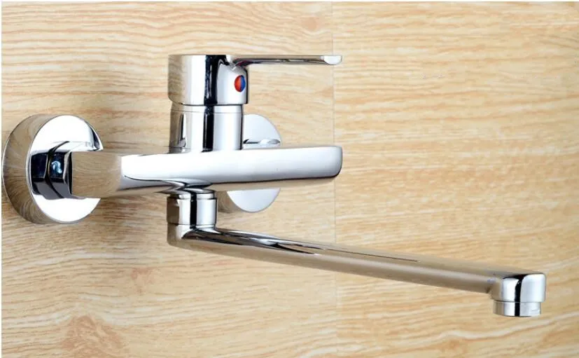 Wall Mounted Kitchen Faucet Brass Kitchen Mixers Sink Mixer Sink Tap 360 Degree Swivel White Double Holes