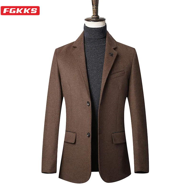 FGKKS Brand Men Wool Blend Coats Men's Solid Color Casual Wool Overcoat Winter New Business Trendy Wild Wool Coat Male FGKKS Brand Men Wool Blend Coats Men's Solid Color Casual Wool Overcoat Winter New Business Trendy Wild Wool Coat Male