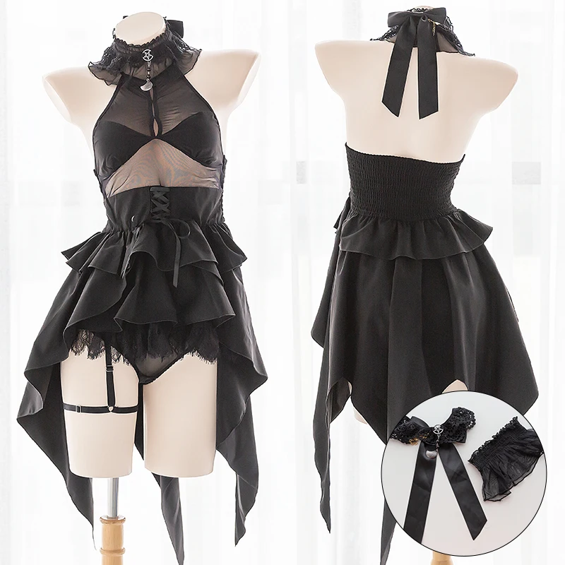 

Fashion Elegant Black Swallow tail Bubble Dress Ultrashort Dress Cosplay Japanese Gothic Sexy Cute Lolita Punk Lingerie set
