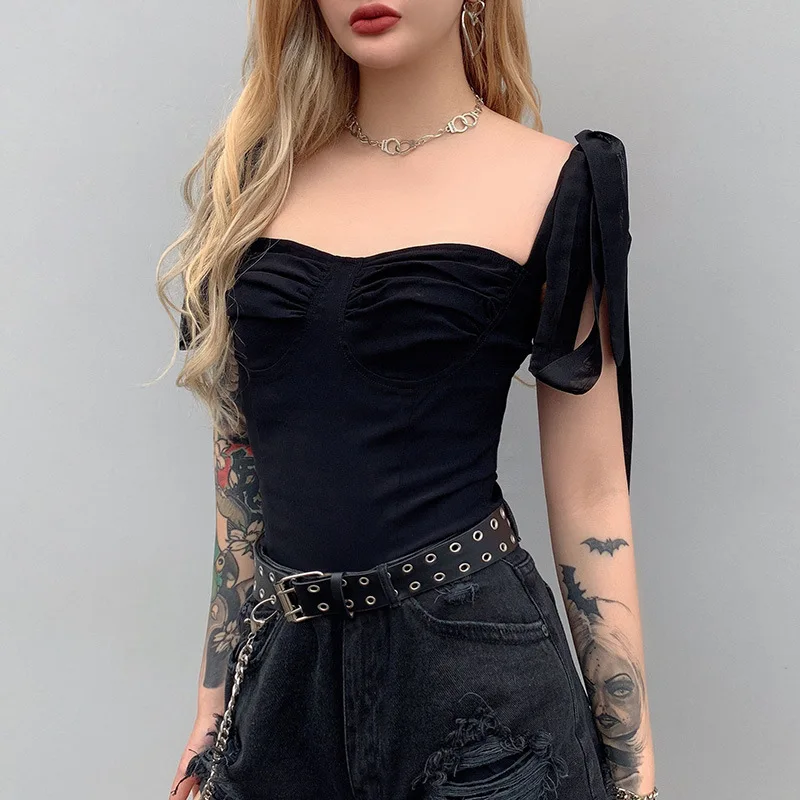 Sexy Camis Tops For Women Lace Up Sleeveless Off Shoulder Slim Clothing Vest Female Fashion New Summer