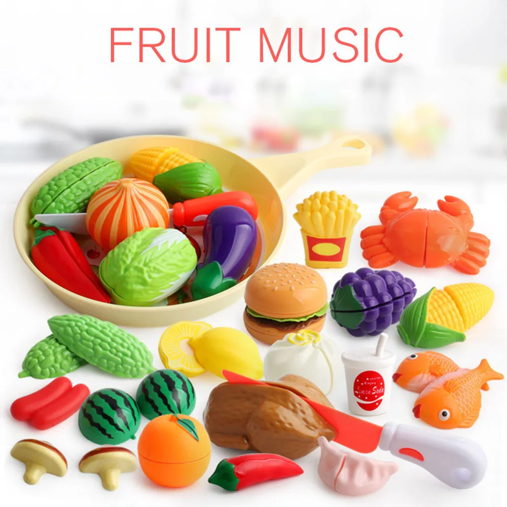 

Kids Simulation Kitchen Cut Food Cutlery Toy Set Baby Fruit Breakfast Burger Set Kitchen Pretending Cooking Games Education Toy