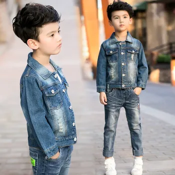 

Autumn new boy solid color denim jacket large and medium-sized children's fashion casual denim frayed top cardigan jacket