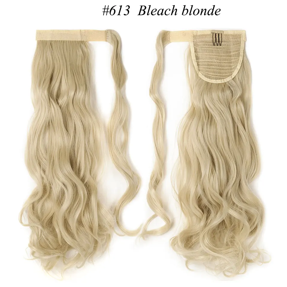 bleach blonde S-noilite 18 дюймов длинные волнистые шиньон конский хвост из натуральных волос клип в пони хвост шиньон обернуть вокруг синтетического конского хвоста наращивание волос для женщин - Цвет: bleach blonde