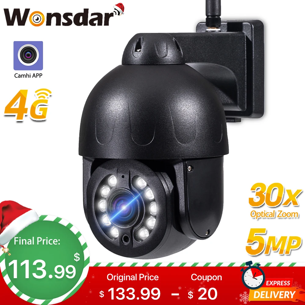5MP IP Camera 4G SIM Card 30X Optical Zoom Hi3516E Sony335 Outdoor Security Metal PTZ Speed Dome WIFI CCTV Camhi | Безопасность и