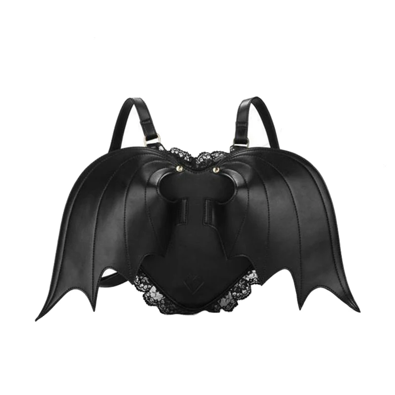 

Women PU Bat Wing Backpack Punk Stylish Female Vintage Personality Bags Halloween Retro Lady Little Devil Mochila Package BP3019