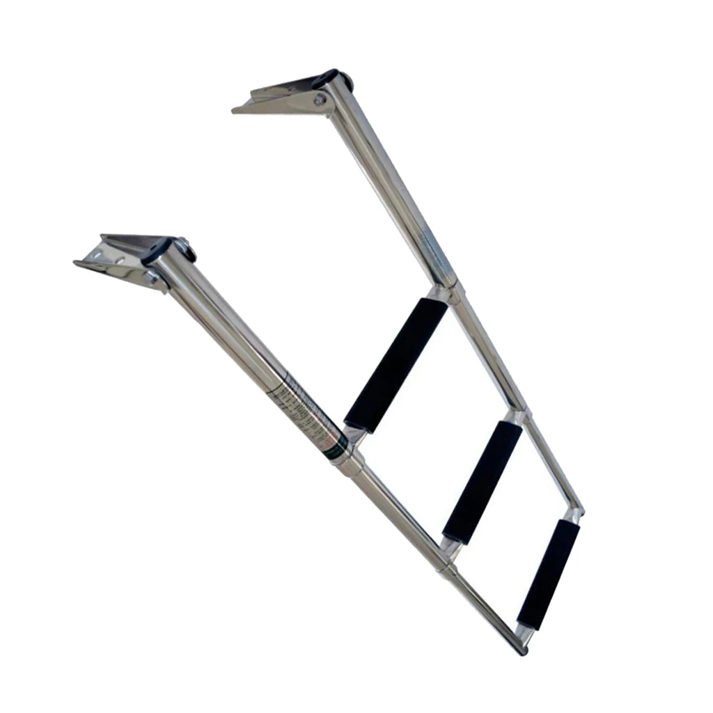 3 Step Boat Ladder Telescoping Folding Over Mount Under Platform Boarding Swim Step Stainless Steel Heavy Duty