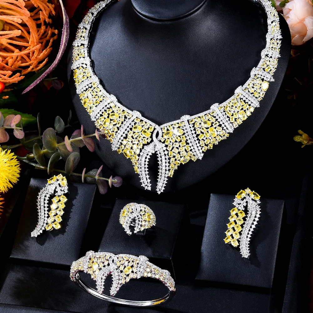 

Siscathy Nigerian Algeri Indian Bride Wedding Banquet Engagement Jewelry Set for Women Fashion Luxury Zircon Necklace Earrings