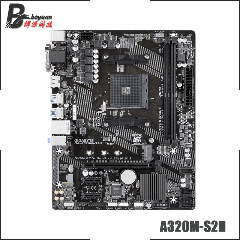 Gigabyte GA A320M S2H M ATX AMD A320/DDR4/M.2/USB3.1/sta3.0/SSD/New/32G/Двухканальный/Поддержка R9 3900X Socket AM4