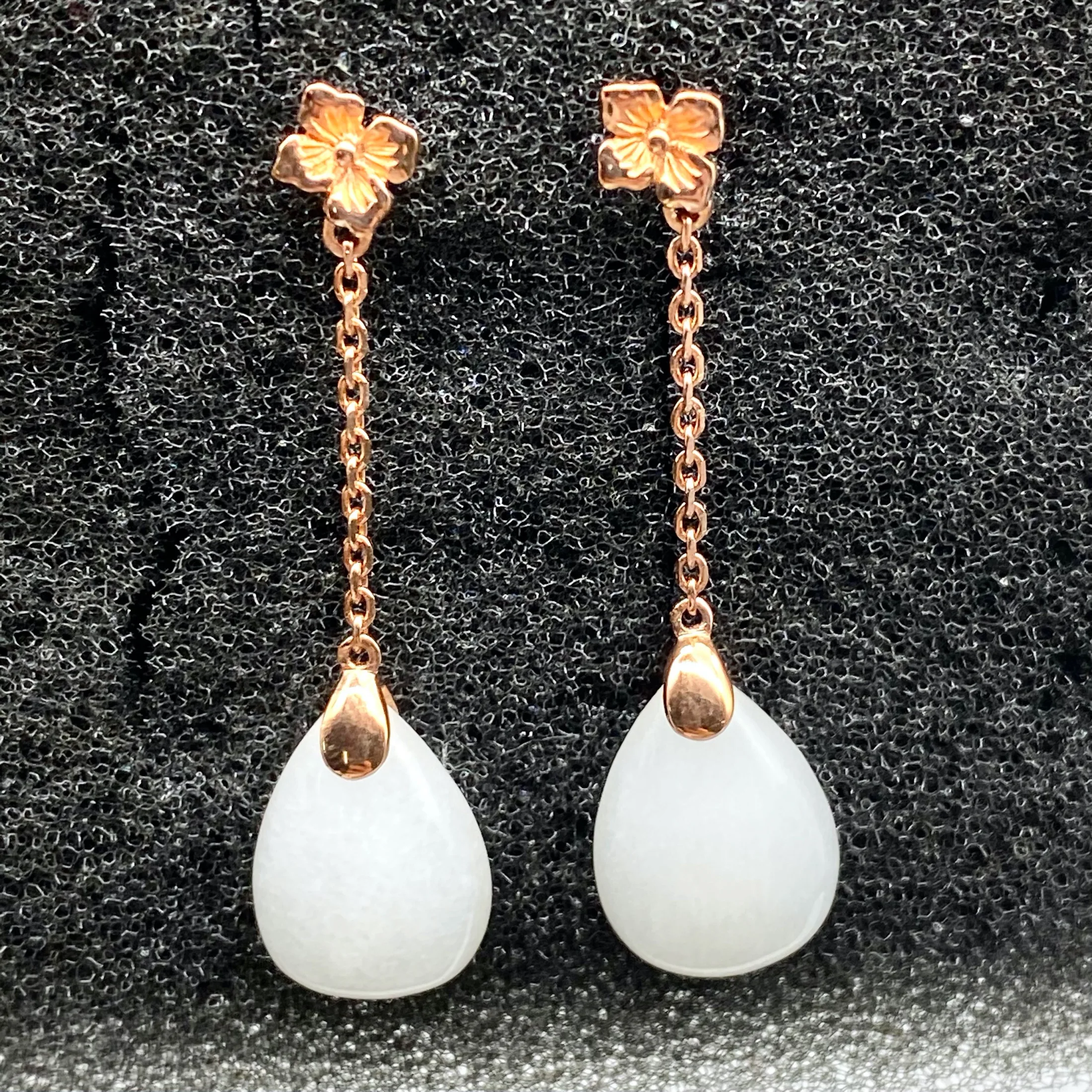 

100% Natural White Jade Water Drop Earring Transparent White Jade Silver Earrings Generous Jewelry Gift for Woman