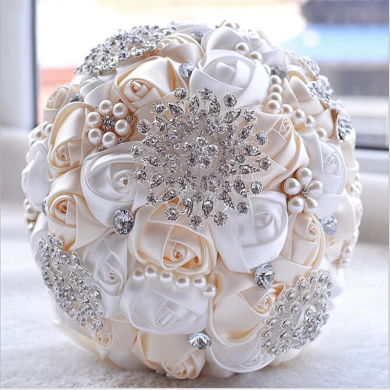 Слоновая кость Белый свадебный букет de mariage с жемчугом, Искусственный Свадебный букет для невесты с кристаллами buque de noiva - Цвет: Слоновая кость