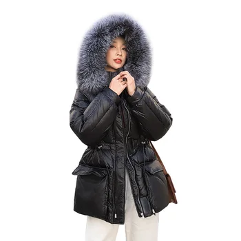 

Luxury Real Big Silver Fox Fur 2020 Down Parka Winter Women's Warm High Waist White Duck Down Jacket Female Hooded Coat Jackets