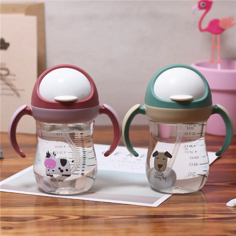 

New Anti-choking Suction Cup Biting Nozzle With Handle and Scale Baby Learn to Drink Bottle Outdoor Portable Water Bottle