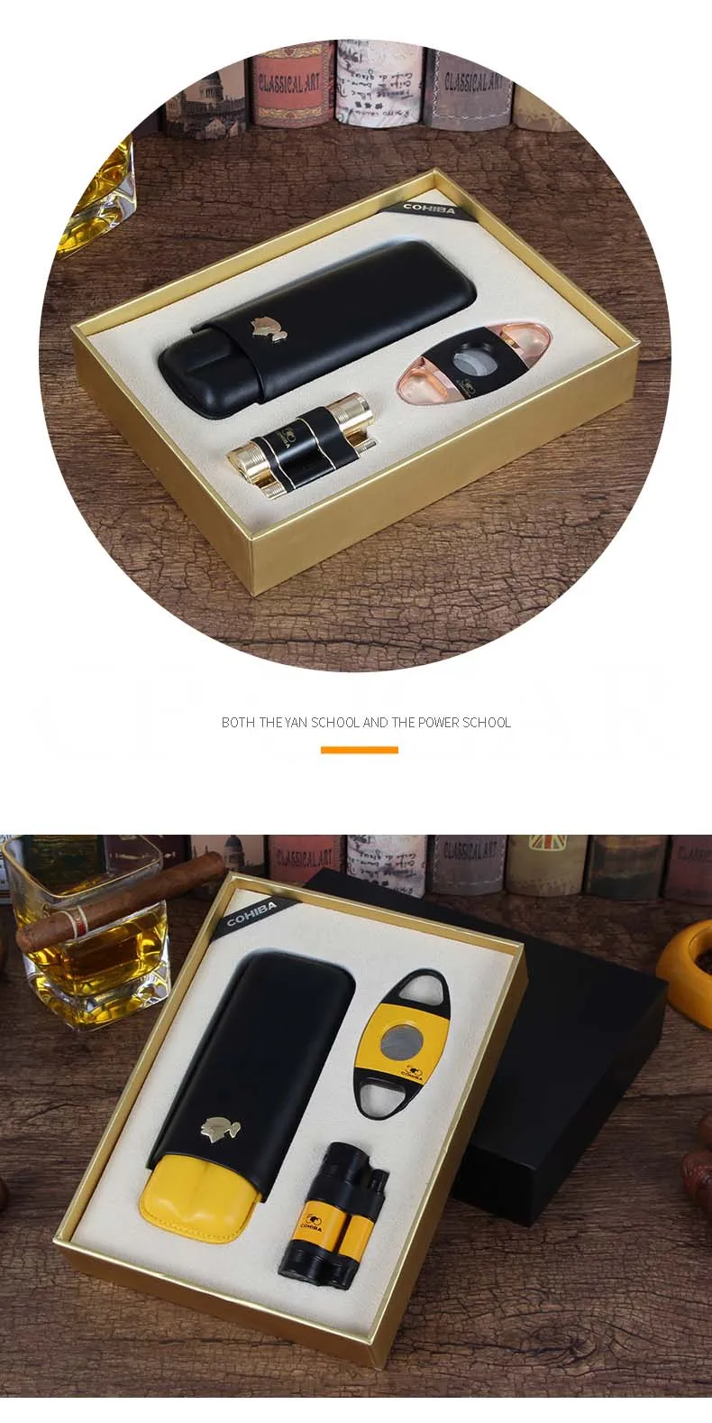 Набор сигар COHIBA, 3 струйный фонарь, зажигалка для сигар, Карманный металлический резак для сигар, кожаный чехол для сигар, портативный гаджет для курения