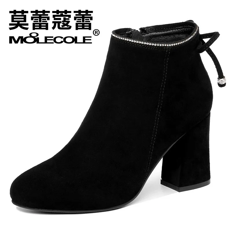 

Moolecole 2019 Autumn And Winter New Style Europe And America round-Toe Short Boots Man-made Diamond WOMEN'S Shoes Chunky Heel S