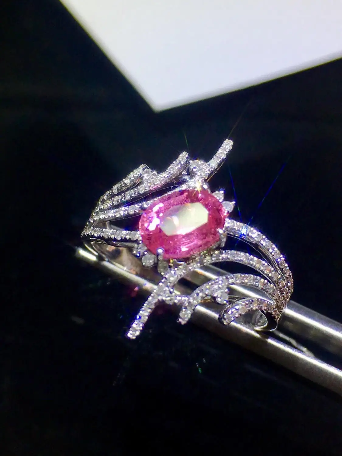 926 кольцо с розовым сапфиром Настоящее чистое 18 K природный розовый сапфир драгоценные камни 1.23ct бриллианты камень женское кольцо