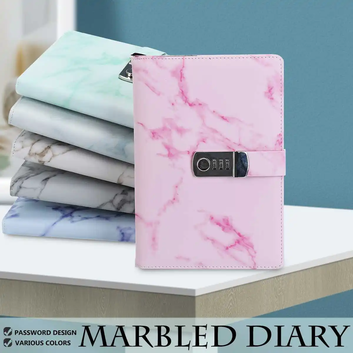 

A5 Notebook Paper Vintage Leather Marbling Diary Journal with Combination Password Lock Code Notebook School Office Stationery