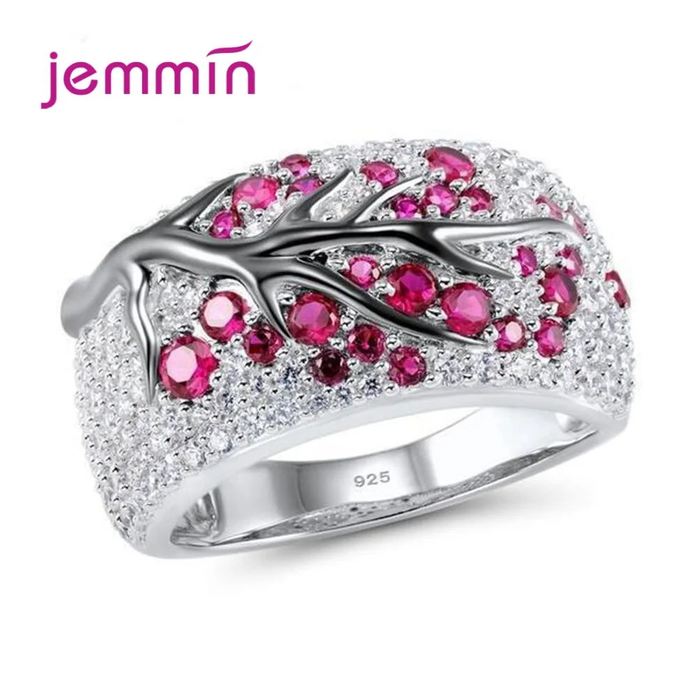Бутик 925 пробы серебра в форме дерева с ветвями кольца для Для женщин металлические кольца с камнями женская обувь для невесты, для свадьбы, помолвки, ювелирное изделие, подарок - Цвет основного камня: Rose Red 01