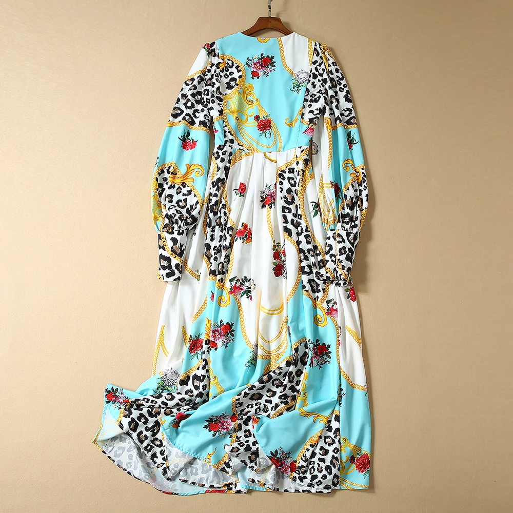Red RoosaRosee Designer Women Spring Autumn Vintage Flower Print Long Sleeve Long Maxi Dress Elegant Party Vestidos Robe Femme
