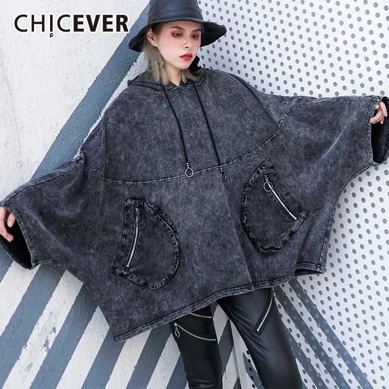 Женский джинсовый спортивный свитер CHICEVER повседневный свободный большого