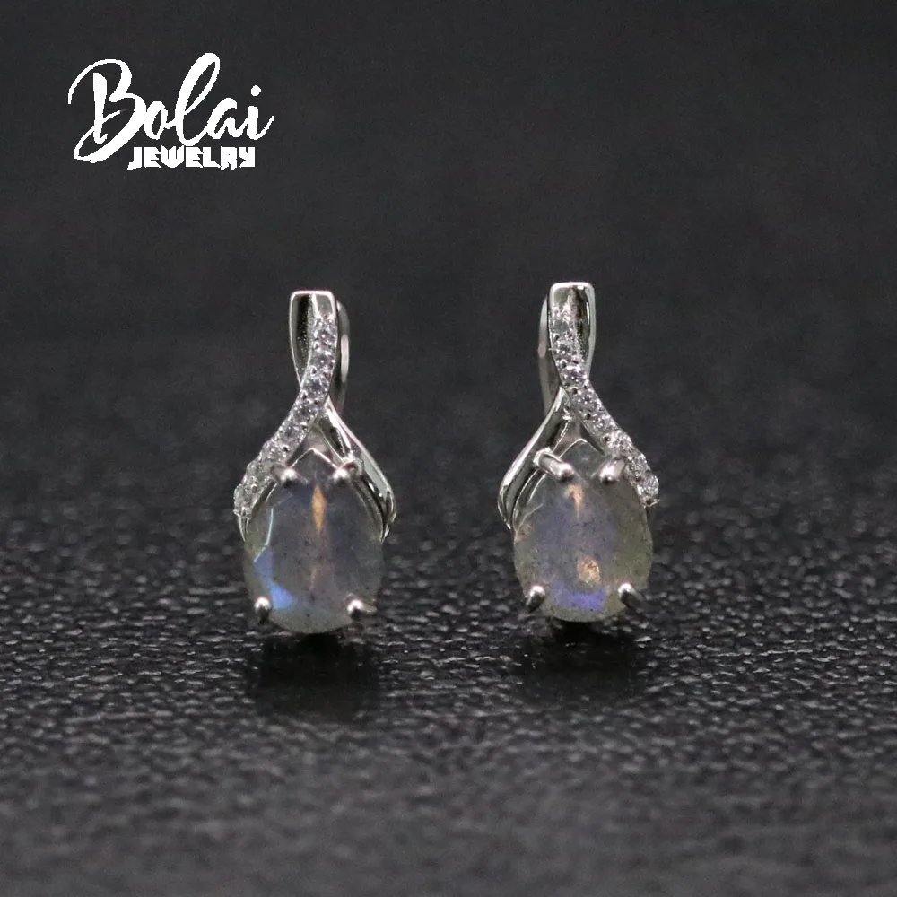 

Серьги bolaijewelry из 925 пробы серебра, натуральный лабрадорит, 7*9 мм