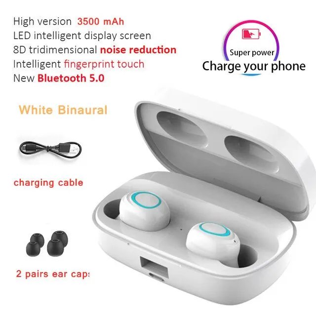white 3500mAh No LED S11 TWS, беспроводные Bluetooth 5,0 наушники, наушники с шумоподавлением, наушники, Спортивная игровая гарнитура, 3500 мАч, внешний аккумулятор, светодиодный дисплей - Цвет: white 3500mAh No LED