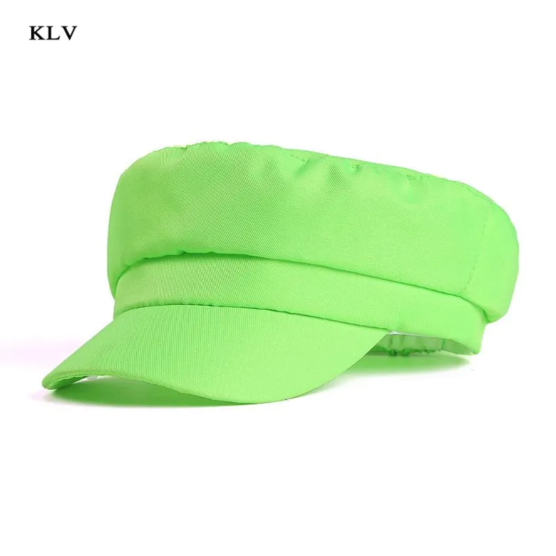 Green Женские летние шляпы Newsboy яркие флуоресцентные однотонные винтажные таксисты художника берет с козырьком Кепка Хип-Хоп Уличная одежда LX9E - Цвет: Green