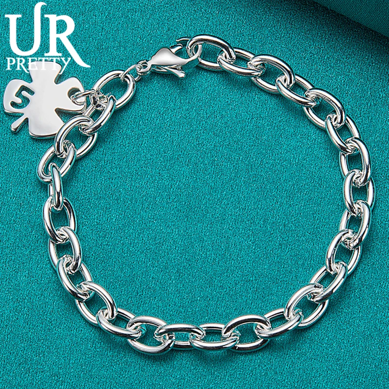 

URPRETTY 925 Sterling Silver Four Leaf Grass Pendant Bracelet For Women Wedding Party Engagement Fashion Jewelry