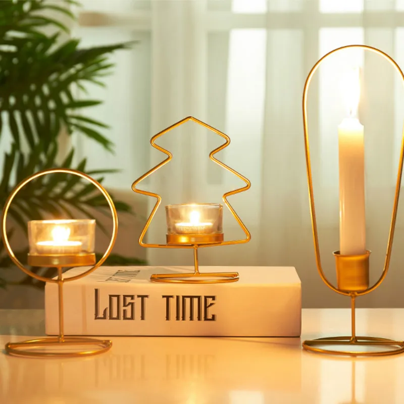 

Nordic Metal Gold Candlestick Storage Shelf Scandinavian Simple Geometry Desktop Candle Storage Holder Dinner Romantic Decor