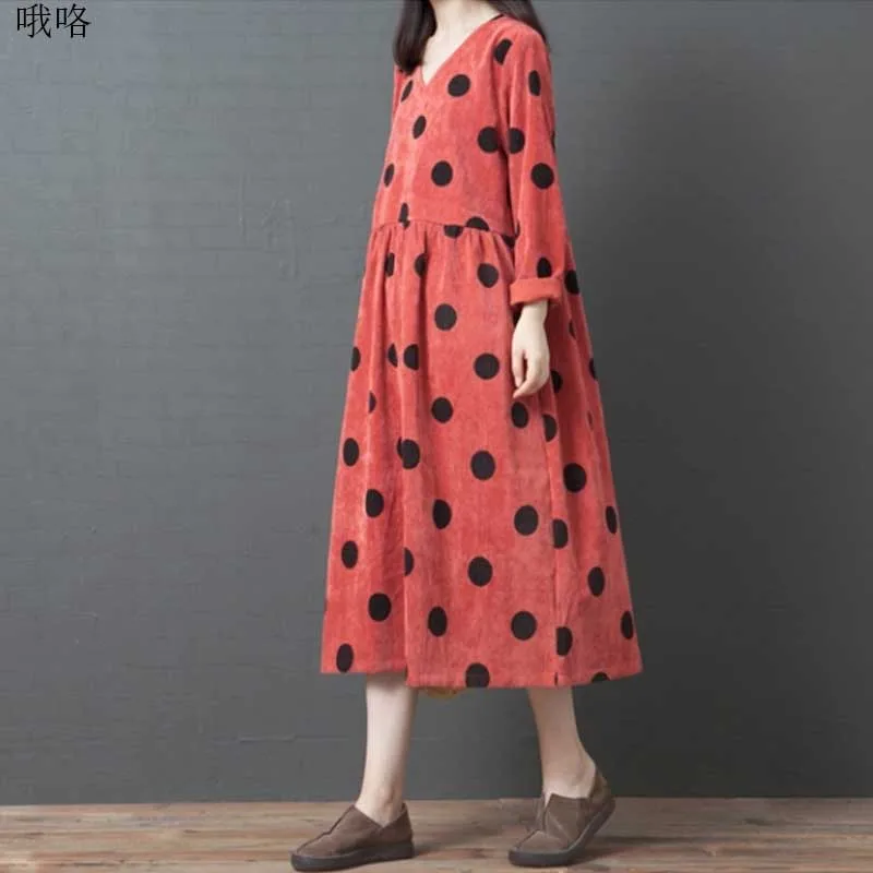 

2020 Ladies Long Sleeve Dress Spring Autumn Plus Size Korean Polka Dot Print Loose Dress Women'S 4XL 5XL 6XL Robe Femme Dresses