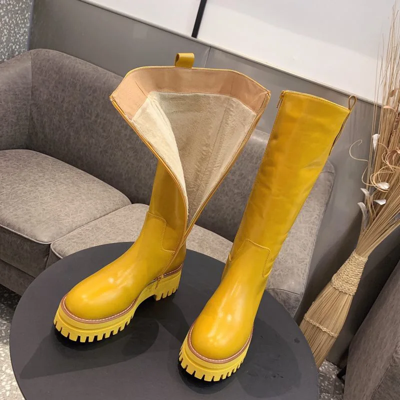 Лидер продаж Botas Mujer высокие сапоги из коровьей кожи до колена на платформе и