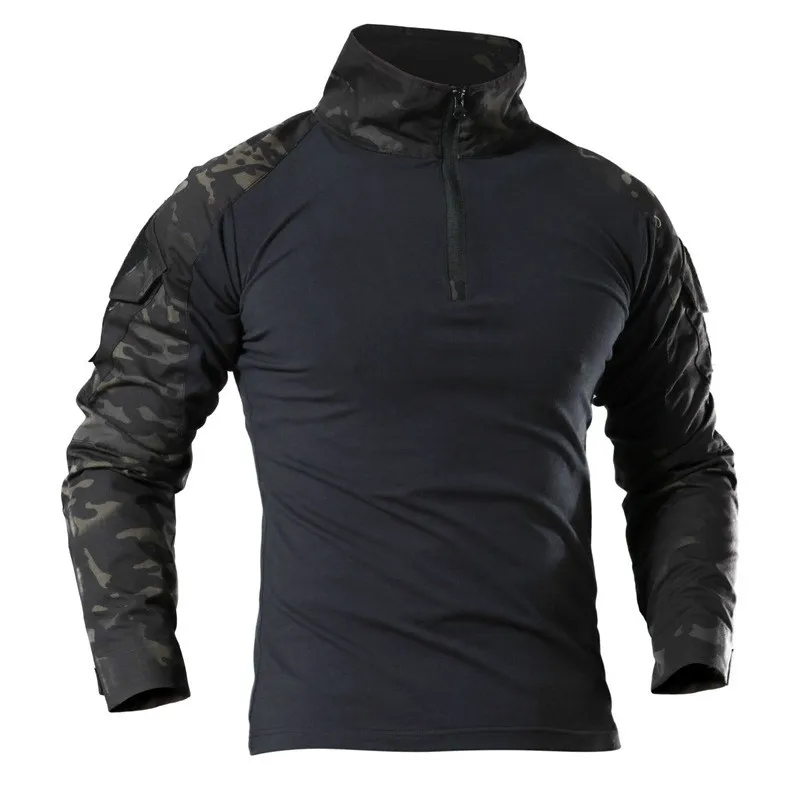 Black CP HAN WILD, мужские походные рубашки, уличная походная футболка, Военная тактическая рубашка, Мужская камуфляжная рубашка для стрельбы, охоты размера плюс - Цвет: Black CP