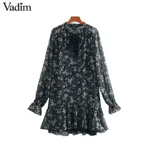 Vadim, женское шикарное шифоновое мини-платье с принтом, с длинным рукавом, на завязках, женские повседневные Модные платья с подкладкой, vestidos QC946