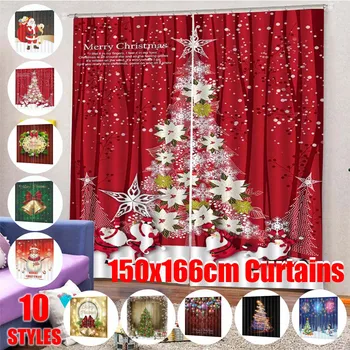 

New Year Christmas Decorations Santa Clause Snowman Christmas Printing Curtains Window For Living Room Bedroom Shop Curtain
