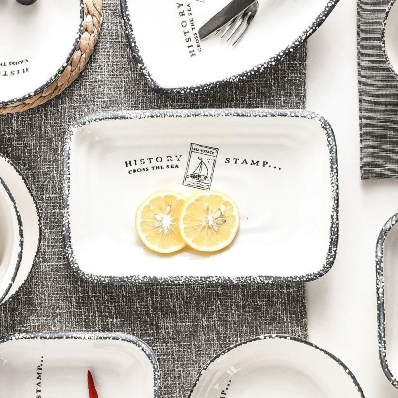 Retro Ceramic Dinner Dish Plate Rice Salad Noodles Bowl Soup Plates Dinnerware Sets Home Tableware Kitchen Cook Tool Sets Gifts