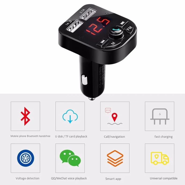 Автомобильный Bluetooth Многофункциональный плеер, беспроводной fm-передатчик, воспроизведение голосовой навигации, с двойным USB, 3.1A умная быстрая зарядка