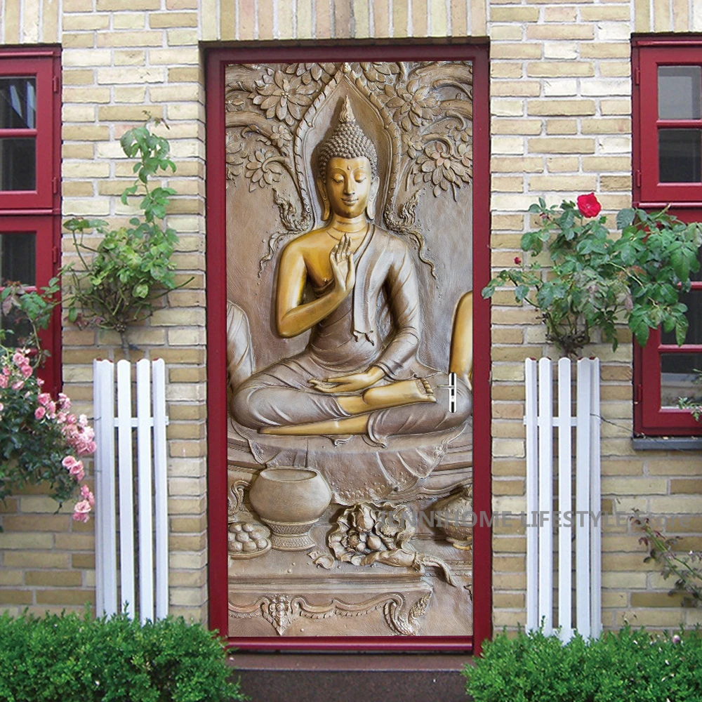 Buddha Tür Aufkleber 3D Abnehmbare Vinilos Para Puertas Klebstoff Tapete Kunst Wandbilder für Türen Landschaft Moderne PVC Home Decor – Detail 27