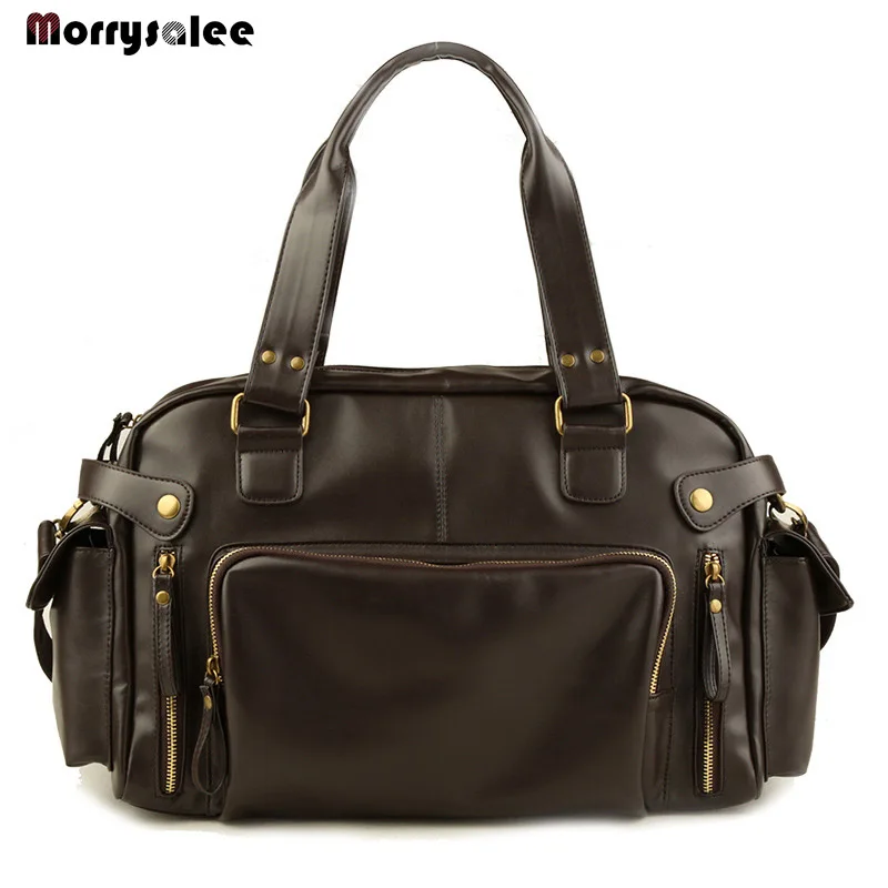 New Shoulder Bag PU Leather Men Bag Shoulder Messenger Bags Men Handbag Large Capacity Travel Bags Solid Square Style