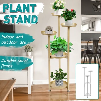 

5 Tier Iron Plant Stand Flower Pots Display Shelf Storage Rack Outdoor Indoor UK