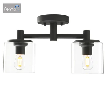 

Permo 2 Lights Glass Chandelier Modern Celing Pendant Light with 5.1 Inches Clear Glass Light Shade