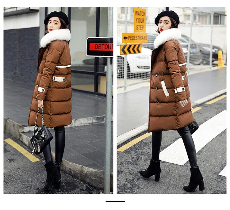 Женский пуховик, стиль, модный, толстый, теплый, приталенный, Воротник из лисьего меха, западный стиль, женское платье, длинный пуховик