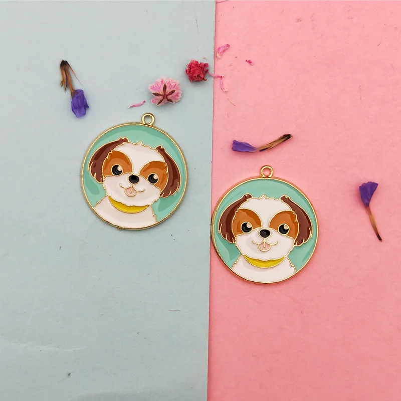 10 шт. Пёс из мультфильма эмали Charms модное круглый Форма Puggy Подвеска из сплава для творчества, рукоделие, браслет, Цепочки и ожерелья ювелирные изделия аксессуары FX256